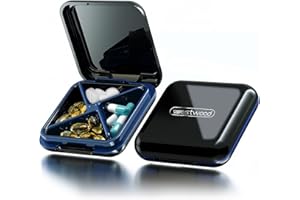 DUOUPA Tablettenbox 4 Fächer Pillendose Wasserdichte Medikamentenbox Pillenbox für Reise & täglichen Gebrauch Schwarz