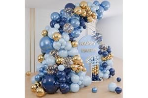 BALLOON GARLAND Kit Arco Globos Cumpleaños Azul Marino - 133pcs Kit Guirnalda Globos Azul y Dorado con Globos Confeti Dorado, Arco Globos para Niños Hombres Cumpleaños Fiesta Baby Shower Graduación Decoración