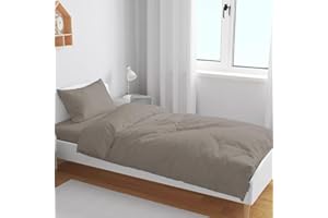 VELAFEE Bedding Single Duvet Cover Set with 1x Fitted Bedsheet 1x Pillowcase - Made of Cotton & Polyester – Modern Soft Single Duvet Cover Set Bedding for Single Bed – Beige