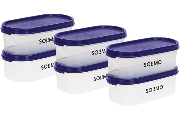 Amazon Brand - Solimo Modular Plastic Storage Containers with Lid Airtight BPA-Free Set of 6 600 ML (Transparent)