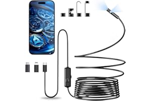 Vexloria Endoscope D'inspection, Camera Endoscopique 1920P HD Serpent Double Objectif, Endoscope Type C, IP68 Etanche Caméra avec 8 Lumières LED pour Smartphone Android et iOS, iPhone, iPad (5 M)