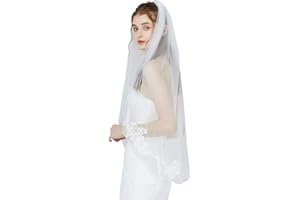 BEAUTELICATE Velo de Novia Boda Blanco Marfil Sencillo Encaje Bordado Borde 1 Capa Suave Tul Con Peine