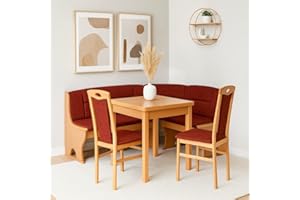 moebel direkt online Truheneckbankgruppe (4teilig) Madrid I buche Natur/Bordeauxrot