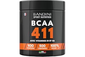 Bandini® BCAA 4.1.1 500 Comprimés = 100 Entrainements | Pré-workout Booster puissant | Sans OGM | Musculation & Fitness | Acide Aminés Essentiels Valine Leucine Vitamine B1 et B6 | Assimilation Rapide