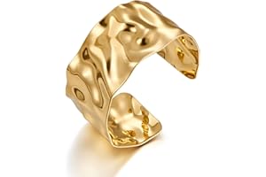 LILIE&WHITE Bracelet en or pour femme - Gros bracelets en or - Bracelets coulissants réglables - Bracelets de manchette multicouches en fil croisé - Bracelets à manchette ouverte en or martelé