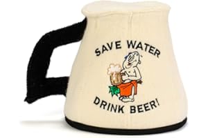 ‎NATURAL TEXTILE Natural Textile Saunahut 'Save Water Mug' White - 100% organische Wollfilzmützen - Schützen Sie Ihren Kopf vor Hitze - Englische Sauna E-Book Handbuch inklusiv - mit Stickerei