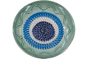 Kaladia Keramik Reibeteller/Keramikhobel - ideal für Ingwer, Parmesan etc. - in Grün & Blau - Durchmesser: 12 cm - handgemacht & handbemalt - Made in Spain