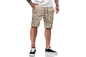 JMIERR Kurze Hosen Herren Shorts Herren Sommer Chino Baumwolle Elastische Taille mit Taschen