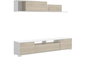 Dmora Parete attrezzata Gruf, Set da soggiorno Porta TV, Mobile salotto Multiuso, 200x41h180 cm, Rovere e Bianco lucido