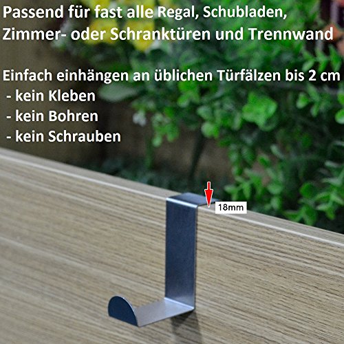 Türhaken Schrankhaken Badezimmer Haken für Türen mit 2 cm und 4 cm Falzstärke Edelstahl 6 x 2,5 cm Silber (4stk) - 3