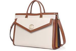 CLUCI Briefcase for Women PU Leather Laptop Slim Business Woman Work Shoulder Bag Vintage 15.6 Inch, Z-beige with brown, Elegant