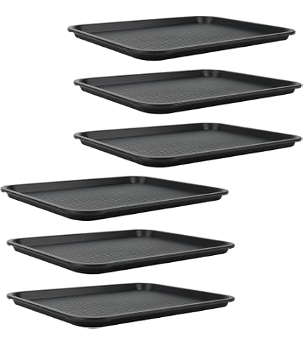 Lot De 5 Plateaux De Service Rectangulaires Noir 40x30 Cm - Plastique Alimentaire Antidérapant