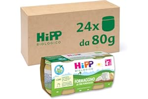 HiPP Omogeneizzato Ai Tre Formaggi - 24 Vasetti Da 80 G, Formaggino E Parmigiano, 1920 Grammo