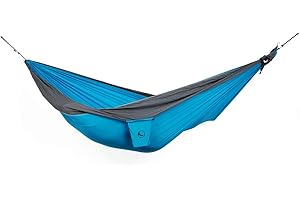 Ticket to the Moon Fair Trade & Handmade 1-2 Person Kingsize-Lightweight-Hammock AQUA/DARK GREY for Travelling, Camping and Everyday Use, XXL 3.2 * 2.3m, 700g, Parachute-Silk, Set-Up < 1 min.