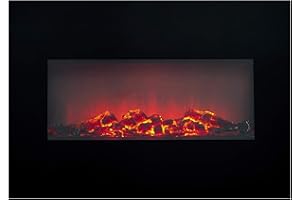 Classic Fire Memphis Camineo Elettrico - Caminetto Elettrico con Riscaldamento, Telecomando e Timer - Stufa Elettrica con Fiamme LED - 1800W - Montaggio da Parete - Nero