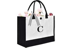 XonyiCos Große personalisierte Initiale Leinwand Geschenk Tragetasche für Frauen Hochzeit Geburtstag Tasche, Monogramm Stickerei Strandtasche Einkaufstasche