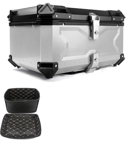 Top Case Moto 80 Litres Alliage Aluminium Avec Serrure - Étanche Coffre Arrière Universel Avec Plaque Support