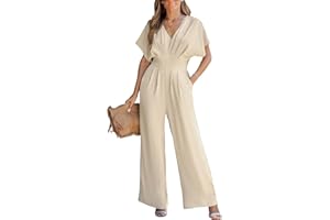 CUPSHE Damen Jumpsuit V-Ausschnitt Kurze Dolman-Ärmel Overall Weites Bein Strampler Lang Playsuit Sommer Elegant Hosenanzug