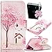 Produktbild Sunroyal Hause und Baum Tree Pink Rosa Muster Bunt Wallet Case Leder, Sony Xperia Z4 Compact Z4 Mini Cover Tasche PU Leder Flip Case Handytasche Schutz Hüllen im Bookstyle Handyhülle Ledertasche mit Stand Funktion Kartenfächer Magnetverschluss Magnet Etui Schale Schutzhüllen + 1x 3.5mm Universal Schleife Kristall Bling Anhänger Strass Diamant Anti Staub Schutz Stecker Stöpsel