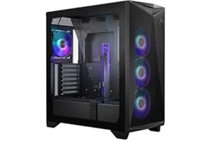 MSI MPG GUNGNIR 300R Airflow Boîtier PC Mid-Tower, Capacité E-ATX, 4 x Ventilateurs 120mm & Contrôleur Hub, Support GPU Vertical & Stand, Filtres Anti-Poussière, Routage Câbles, USB Type-C (20Gb/s)