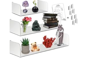 Flo.mar Mensole da muro, Mensole da parete sospese, Mensole da muro invisibili, Mensola a scomparsa, Mx carico 20 kg per mensola (Kit 3 Mensole 60-50-40 cm)