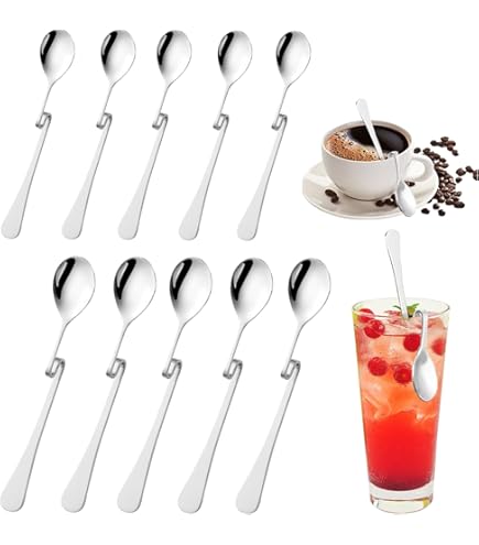Forreen Jam Lepels, 10 Stuks Roestvrij Staal Koffielepels Honinglepel Latte Macchiato Lattenlepel met Gebogen Handvat voor Huishoudens Cafés Dessertwinkels
