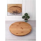 Bambu 360 Derece D&ouml;nen Yuvarlak L&uuml;x Servis Sunum Tabağı Pizza Peynir Sunum Tahtası 30 cm Kahverengi 30 x 30
