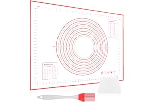 Miorkly Tapis Silicone Patisserie 80 X 60 Cm,Tapis Cuisson Silicone AntidéRapant, Cuisson Tapis PâTisserie Convient à La Fabrication De Macarons, De Fudge, De PâTe, De Pizza(Rouge + Trois Grattoirs)
