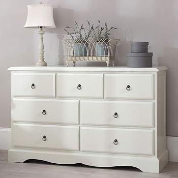 Romance Antique White Large Chest Of Drawers With Crystal Handles