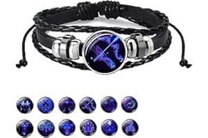 ZUYOKI Zodiac Signs Spirit Bracelet,12 Constellation Handmade Bead Woven Multilayer Leather Bracelet, Adjustable Stacking Bracelet, Glow in the Dark Zodiac Jewelry Gifts For Women Men