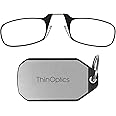 ThinOptics Reading Glasses 1.00 Black Frames With Keychain Case - Compact Foldable Rectangular Glasses - Clip-on Nose - 1.00 Strength With Flex-Fit Technology