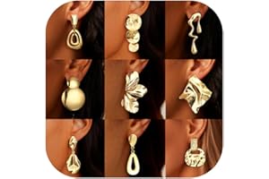 MILACOLATO 9 par złotych kolczyków z klipsem dla kobiet, bez przekłuwania, bez piercingu, pozłacany 14-karatowym złotem, masywny liść, fałszywy, lekki, klips, kolczyk wiszący dla kobiet