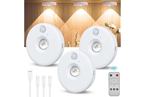 Colexy Luces LED 3pz Vitrina Recargables con Control Remoto, Luz LED Armario Recargable, Foco led Inalámbricas, Respetuoso con el Medio Ambiente, Luz Nocturna con Función de Temporización, blanco