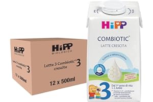 HiPP Latte 3 Confezione Tetrapack Combiotic Crescita, Indicato per Bambini dal 1° Anno d'Età, 12 Confezioni da 500 ml Ciascuna, Hipp Latte 3 Combiotic, Ricco di Ferro, Calcio, Iodio, Vitamine C, D, e