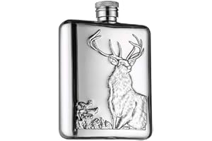 LANZON Flachmann mit Trichter, Alle 18/8 304 Lebensmittelqualität Edelstahl WhiskyFlasche Schnapsflasche für Starke Helle Spirituosen | 6 OZ Kapazität | in ein Geschenkverpackung Verpackt (Hirsch)