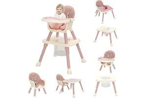 ARK MIIDO 7-in 1 Baby High Chair, Highchair with Removable Game Table, Adjustable Height, Footrest, Portable Baby Chair Multifunctional Combination for Babies Toddlers(Pink)