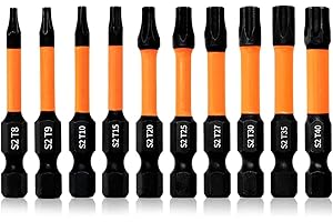 Hilpaty Juego de 10 Puntas Torx para Atornillador T8 T9 T10 T15 T20 T25 T27 T30 T35 T40, Bit de Destornillador Imantadas Impacto, Longitud 50mm, Vástago Hexagonal de 1/4"