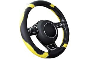 SFONIA Car Steering Wheel Cover Steering Wheel Protector Microfiber Leather Universal 37-38cm / 15" Anti-slip Breathable Durable (Yellow)
