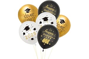 PEJLND 15Pcs Graduation Decorations 2025 Balloons,Black Gold White Happy Graduation Balloons 12 Inch Class of 2025 Latex Party Balloons Prom Decorations 2025 for Graduations Party Decorations