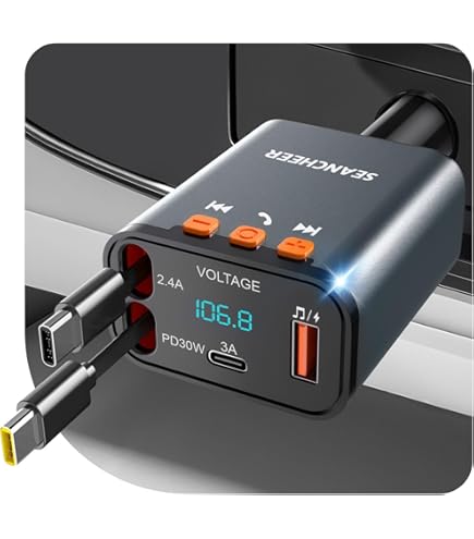 North 4-in-1 Retractable Car Charger With 2 Usb-c Cables And Dual Usb Ports - View #5