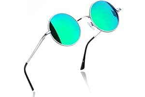 Joopin Lunettes de Soleil Rondes Polarisées Pour Homme et Femme Lunettes de Soleil Hippie Steampunk avec Monture Métal 46MM