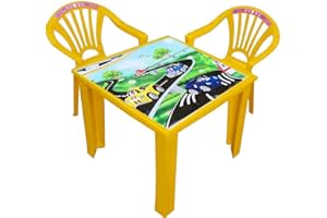 A406 Study Table and Chairs for Childrens Boys and Girls table suitable for Garden or Inside Nursery Bedroom (Yellow)