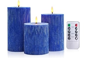 AiiBowy Bougies LED sans Flamme [3 PCS 4"/5"/6”], Mèche Scintillante Bougie Sans Flamme Avec Télécommande Minuterie, Décoration Mariage,Fêtes,Intérieure Extérieure (Bleu)