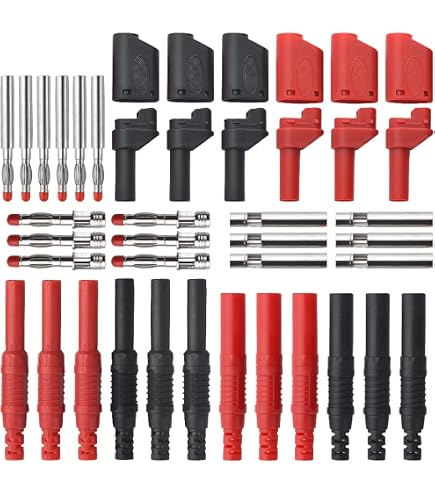 QIANRENON 4 Mm Bananenstecker – Lötfrei, 32 A, M4, Ummantelt, Rot+schwarz, Für Multimeter, Oszilloskope & Prüfschaltungen (DC 60V)