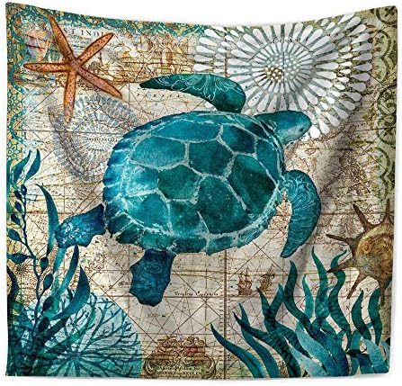 Yakey Tapestry Wall Hanging Ocean Beach Theme Bohemia Wall Tapestry Wall Art Home Decoration Wall Blanket for Living Room/Bedroom,Turtle Blue-60"x80"