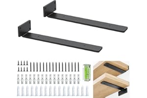 BATONCA Schwimmende Regalhalterung, 12 Inch, Schwarze Regalhalterungen, Robust, Mit Schrauben, 90-Grad-Winkel, Metall-Regalhalterungen Und -StÜtzen, Regalhalterungen Mit Modernem Eisen-Finish - Schwarz