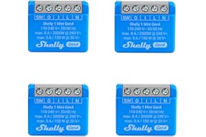 Shelly 1 Mini Gen4, 4er Pack, WLAN-Smart-Relaisschalter, 1 Kanal, 8A, Potentialfreier Kontakt, Hausautomation, Fernsteuerung, Kein Hub Erforderlich, Alexa, Google Home, Apple HomeKit, Zigbee & Matter