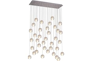 KJLARS Współczesne lampy wiszące LED Regulowana wysokość kryształowy żyrandol nadaje się do salonu Stół jadalny schody Sypialnia Lampy (36 lampek prostokąt)