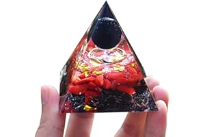 Besorgone Pirámide de orgonita hecha a mano con piedras curativas de cristal Energía Reiki positiva, Obsidiana con coral rojo Chakra Orgone Regalo de decoración para el hogar, meditación