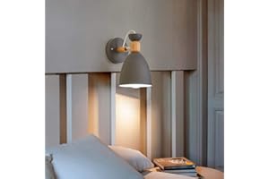 Mengjay Applique da Parete Legno Muro Lampada da Parete orientabile Interni Metallo Interno E27 Illuminazione Industriale per Camera da letto, Ristorante, Caffetteria, Non include Lampadina (grigio)